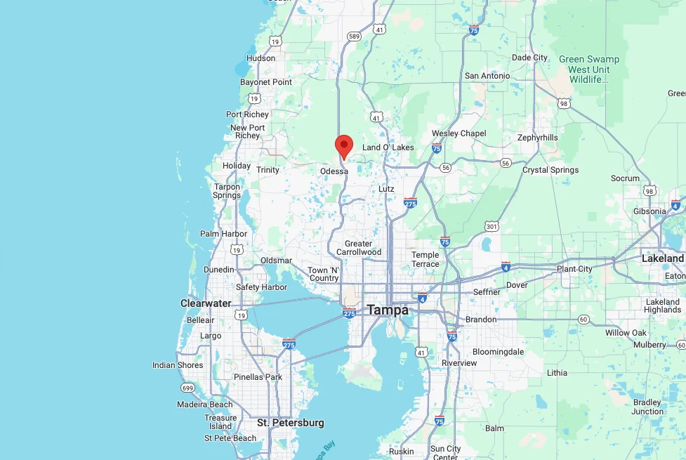 Map showing In The Zone TV location in Odessa, near Tampa, Florida